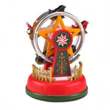 1 pieza Escena de carnaval de pueblo navideño iluminado con noria y luces LED, caja de música animada con decoración románica de sobremesa, decoración navideña, regalo de Navidad - Rojo - Ver 1
