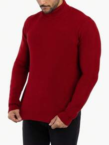 Men's Ribbed Turtle Neck Sweater - 小丑紅 - 查看 3