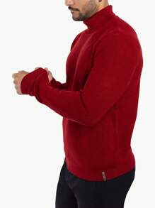 Men's Ribbed Turtle Neck Sweater - 小丑紅 - 查看 5