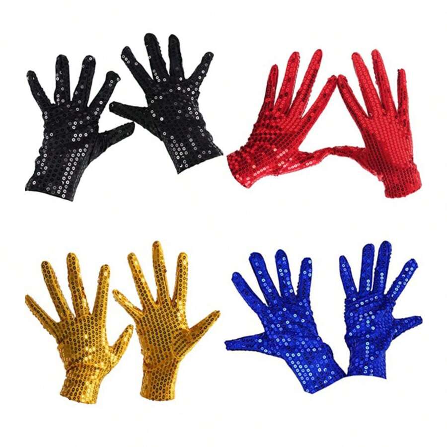 1 双时尚个性化闪亮舞蹈手套，适合成人、舞台表演、夜总会、舞蹈 - 彩色 - 查看 1