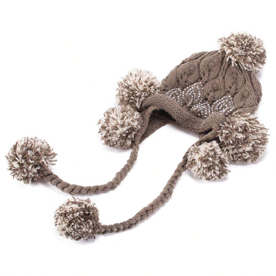 1 件装 女士水钻装饰针织绒球冬季雪帽滑雪护耳帽 - 無簷套頭帽 - 查看 1