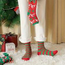 5双圣诞印花袜子，舒适可爱毛茸茸保暖袜，女士长袜和短袜（款式随机） - 彩色 - 查看 3