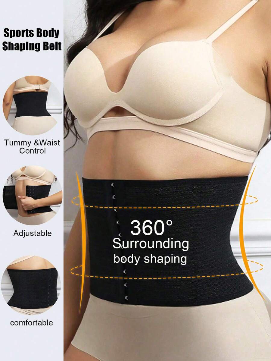 1 pieza Corsé moldeador de cintura para mujer, faja reductora transpirable, corsé de cintura entallado, control del abdomen, adecuado para deportes al aire libre, entrenamiento abdominal y yoga - Negro - Ver 1