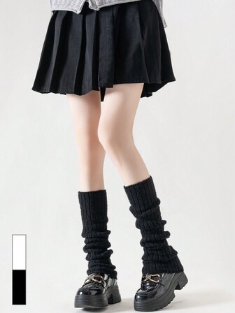 1 Pair Women Christmas Knit Arm Warmers, Y2K Streetwear Inspired White Open Finger Gloves, School Style Loose Elastic Black Warm Knitted Fingerless Gloves