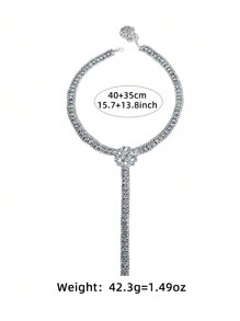 2 件时尚水钻装饰挂脖 V 领流苏身体链项链，适合晚会 - 銀色 - 查看 8