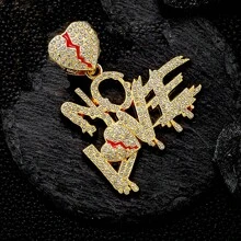 1pc Bestselling Heart-Shaped Cracked "NO LOVE" Pendant, Full Rhinestone, With Cuban Chain, Fashionable Hip-Hop Gift For Men - love pendant - View 20