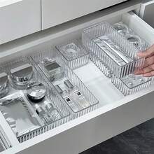 18pcs Transparent Drawer Storage Boxes, 4 Size Stackable Makeup And Vanity Drawers, Bathroom Drawer Storage Containers For Cosmetics, Office Supplies, Kitchen Tools Home Bathroom Decor Bathroom Organizer