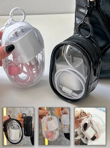 1个圆形可爱休闲简约透明PVC防水大容量多功能拉链收纳袋，波西米亚风格 - 粉色 - 查看 1