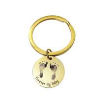 定制婴儿脚印钥匙扣 14k 镀金不锈钢妈妈钥匙扣 手工珠宝个性化 - 彩色 - 查看 5