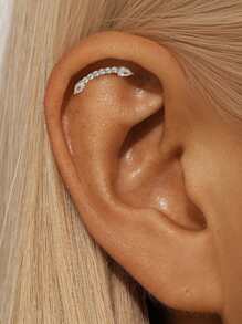 EleRunis 1PC 925 Sterling Silver Asymmetrical Marquise Studs Flat Back Cartilage Helix Piercing Jewelry For Daily Wear Wedding Party Engagement Anniversary Valentine's Day - Gold - View 21