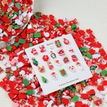 100 件/包混合圣诞树脂装饰套件 - 美甲装饰、DIY 手机壳和发夹装饰 - 各种圣诞主题配饰，包括圣诞老人、树木、雪人、铃铛等 - 彩色 - 查看 1