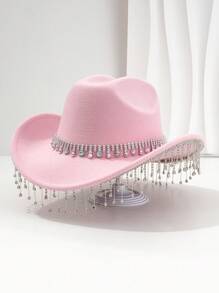 1 pièce Chapeau de cowboy unique et élégant unisexe avec une chaîne de chapeau ronde colorée, une décoration à franges. Esthétique chic, convient pour les événements à thème occidental, les fêtes, les fiançailles, les soirées costumées, les remises de diplômes, les festivals de musique et plus encore