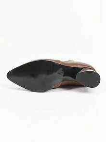 Giày bốt cao bồi miền Tây thêu cổ điển mới cho nữ, giày bốt cao đến giữa bắp chân mũi nhọn - màu nâu - Xem 7