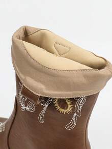 Giày bốt cao bồi miền Tây thêu cổ điển mới cho nữ, giày bốt cao đến giữa bắp chân mũi nhọn - màu nâu - Xem 6