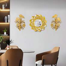 Set di 3 specchi da parete in plastica dorata creativa, decorazione da parete elegante e di lusso, senza elettricità necessaria (25 cm/9,84 pollici), ideale per soggiorno, camera da letto, ingresso, decorazione per la casa, ottimo regalo