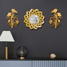 Set di 3 specchi da parete in plastica dorata creativa, decorazione da parete elegante e di lusso, senza elettricità necessaria (25 cm/9,84 pollici), ideale per soggiorno, camera da letto, ingresso, decorazione per la casa, ottimo regalo