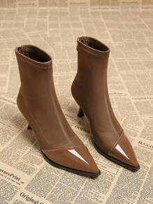 Giày bốt nữ mũi nhọn màu nâu cổ điển mới mùa xuân và thu 2024 Giày bốt cao đến mắt cá chân thanh lịch cho mùa đông - màu nâu - Xem 4