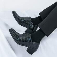 Giày da cao gót buộc dây thường ngày Chelsea mũi nhọn họa tiết da cá sấu cho nam - màu đen - Xem 4