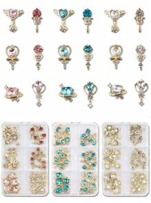 30 Pieces Per Box Of Nail Art Nail Accessories, Three-Dimensional Nail Art Set, Pink, Blue, White, Fairy Stick, Beautiful Girl Series, Sparkling Gemstone Crystal Diy Nail Products Nail Supplies Nails Nail Charms