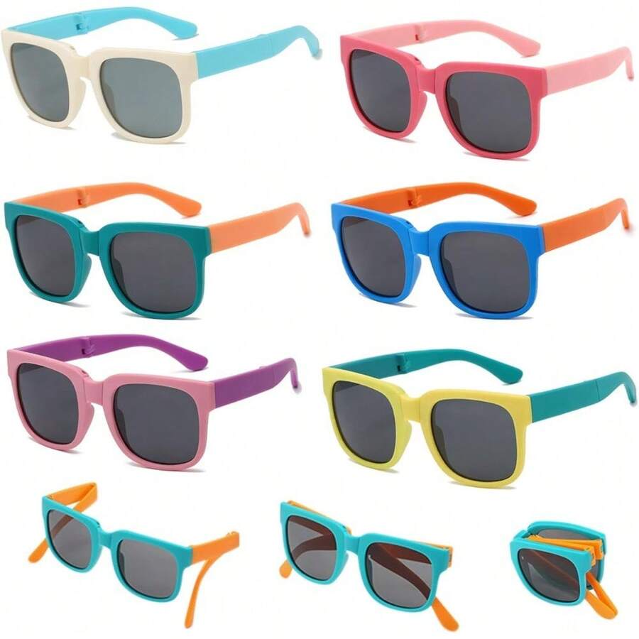 Pack Of 6 Children's Foldable , Girls Boys Baby With UV Protection, Years 3-10 Children's Multipack Multicoloured Foldable Frame Glasses For Party Favours Outdoor, Brown