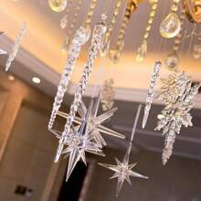 2件/6件装冬季水晶透明装饰品，冰滴装饰，人造雪花透明挂饰，树木和窗户展示配件，最佳礼物，生日家居装饰，圣诞节装饰，房间装饰，圣诞节装饰品，家居圣诞礼物，圣诞装饰 - 彩色 - 查看 5