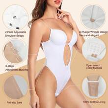 Backless Shapewear For Women Invisible Bras U Plunge Thong Bodysuit Sexy Deep V Push Up Bra Under Wedding Dress Underwear Tummy Control Slimming Body Shaper Built In Bra Low Back Adjustable Straps Fajas Colombianas Corset - 白色 - 查看 4