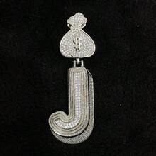 DUBSS 1 Piece Prong Setting Pendant Iced Out Initial Necklace For Men Gold Plated Hip Hop Fashion Jewelry Money Bag Bail - Letter - View 22