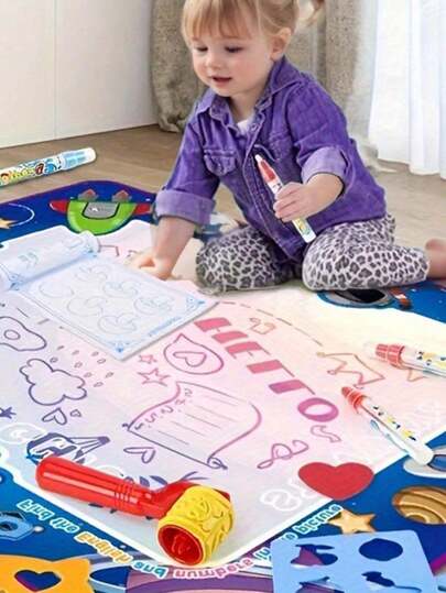 Reusable Magic Doodle Mat And Water Drawing Canvas For Kids - Mess-Free Painting Fun, Portable Art Playset, Educational Toy With Alphabet And Numbers Design