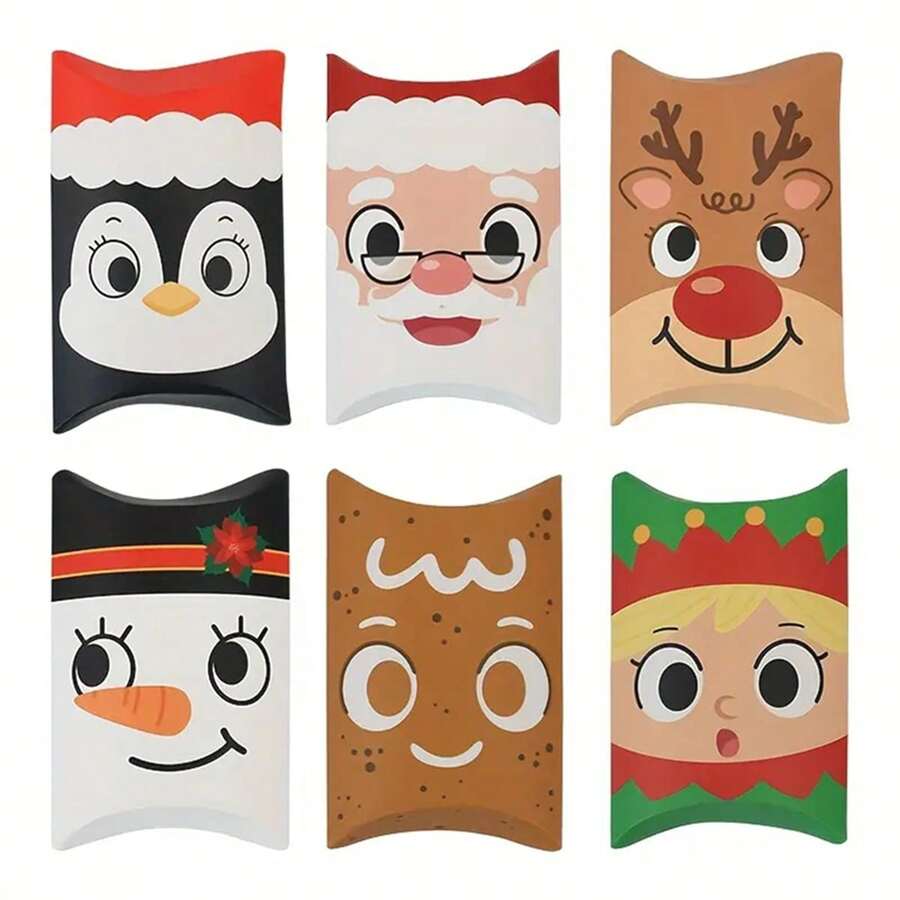 6/12 件圣诞礼品盒 - 环保牛皮纸，带有圣诞老人、雪人和驯鹿图案，适合派对礼物 - 完美的节日装饰 - 彩色 - 查看 1