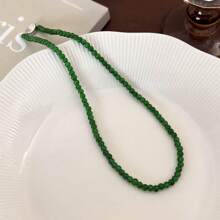 1pc Green Beaded Necklace For Women, New 2024 Design, Elegant Coin Lock Chain, Flattering Neckline