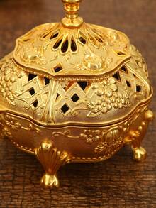 1 peça Queimador de incenso de liga com design floral exclusivo, decorações Rama Kareem cor dourada, alça de estrela perfurada para casa, hotel, restaurante, noite de encontro, presente romântico - Ouro - Ver 4