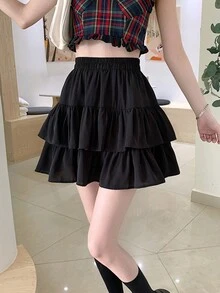 Chân váy ngắn xếp ly đơn giản màu trơn dành cho nữ, thích hợp mặc hàng ngày, màu đen, mùa xuân. - màu đen - Xem 3
