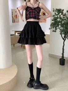 Chân váy ngắn xếp ly đơn giản màu trơn dành cho nữ, thích hợp mặc hàng ngày, màu đen, mùa xuân. - màu đen - Xem 4