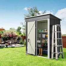 Bealife 5' X 3' Outdoor Metal Shed With Locking Door, Garden Tool Shed With Vent And Pitched Roof For Garden, Patio - Grey - View 5