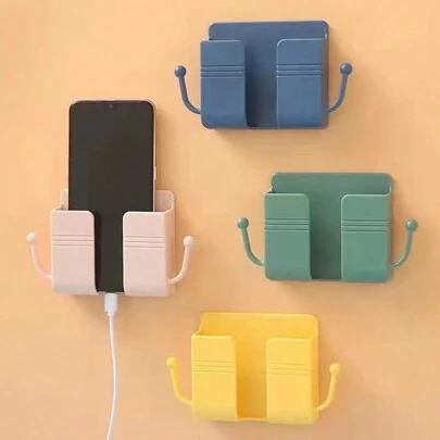 1 件壁挂式手机支架，电视空调遥控器面板收纳盒，床头墙壁手机充电支架，收纳架，头带收纳盒