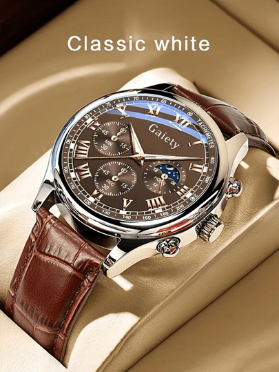 GAIETY 1 件经典罗马数字男士手表 - 时尚纯色石英钟表，配有耐用 PU 皮革表带 - 优雅舒适的休闲手表