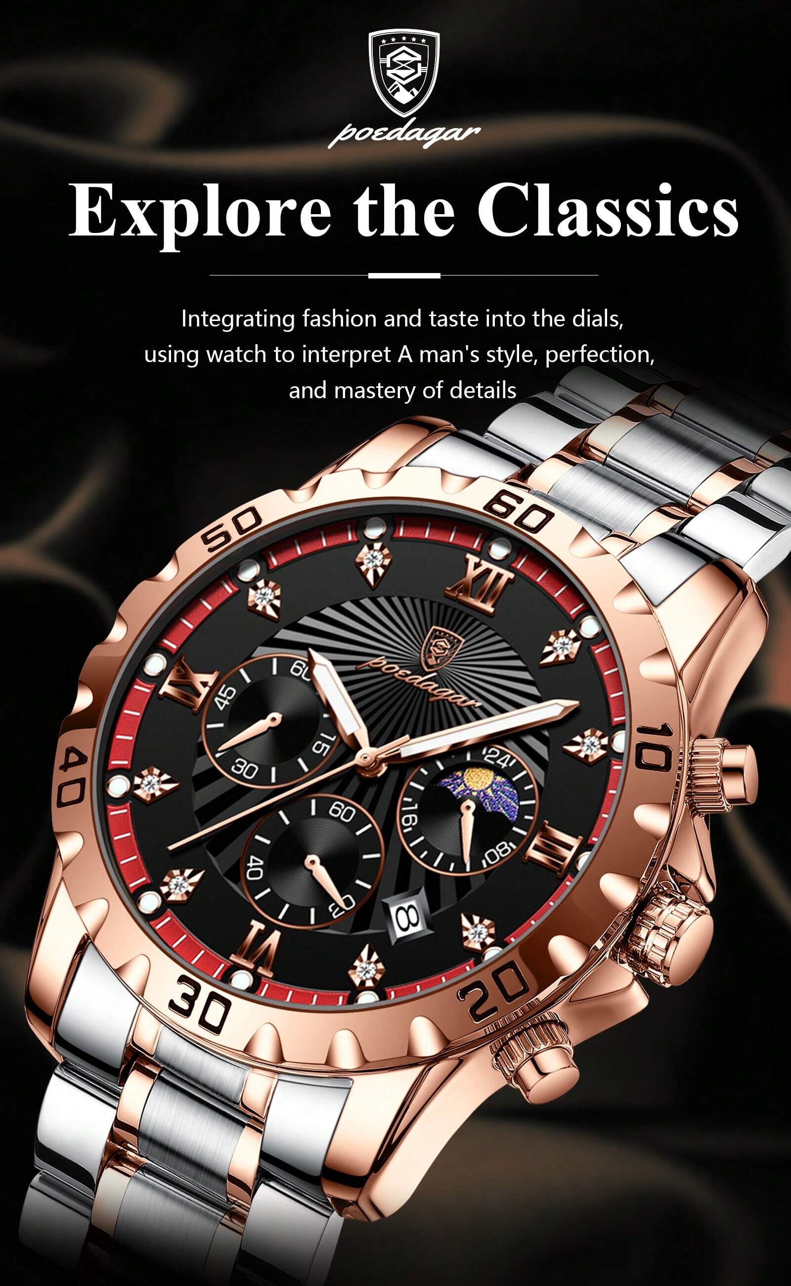 POEDAGAR Luxury Military Watch For Men Waterproof Luminous Chronograph