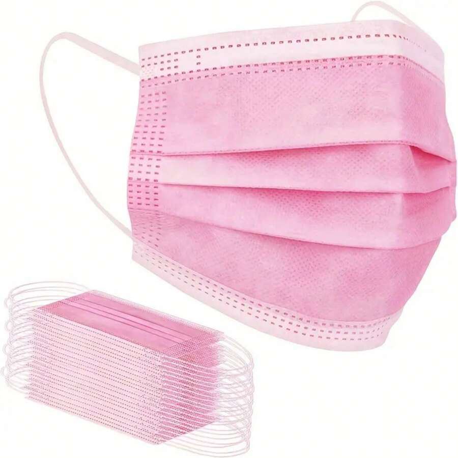 50pcs Pink Disposable Face Masks, Reusable Pink Masks - Non-Medical, ASTM Level 1 And Labor Protection, 3-Ply Protective Mask - Adult - View 1