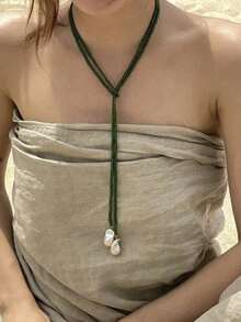 1 件时尚复古堆叠 Y 形女士项链，简约百搭个性化项链首饰 - 綠色 - 查看 2