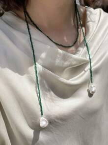 1 件时尚复古堆叠 Y 形女士项链，简约百搭个性化项链首饰 - 綠色 - 查看 4