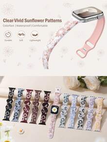 花卉雕刻表带兼容 Apple Watch 表带 40mm 38mm 41mm 42mm 44mm 45mm 46mm 49mm，柔软硅胶可爱双色花朵向日葵玫瑰运动表带兼容 Apple Watch 表带女款系列 10 9 8 7 6 5 4 3 2 1 SE Ultra Ultra 2 - 44/45/46/49/(42mm-Series 3 2 1) - 查看 4