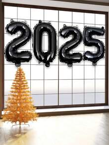 4 件 16 英寸/32 英寸 2025 黑色新年快乐数字气球，新年派对装饰，摄影工作室道具及用品，圣诞装饰，适用于除夕派对、周年纪念、毕业装饰 - 黑色 - 查看 7