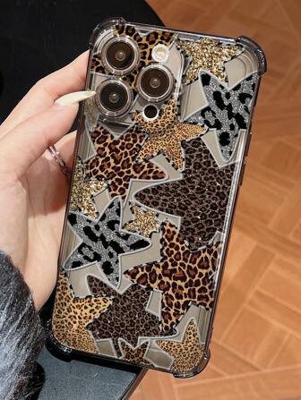 Gepardmönster djurfodral 1 st. fallskyddande transparent svart leopardstjärna skärande telefonskal kompatibelt med 16PROMAX, 11, 12, 13PROMAX, 14PROMAX, 15 vattentätt stötsäkert reptåligt