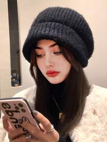 1 件女式针织帽，厚实保暖内衬耳罩冬季帽，蓬松休闲优雅复古街头时尚百搭头饰，适合户外、滑雪、骑自行车、旅行、派对、日常使用 - MM1192 - 查看 9