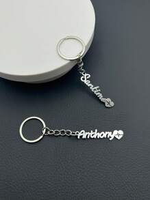 1 Personalized Stainless Steel Custom Label Name Letter Keychain With Heartbeat Ripple Of Love, Father's Day, Mother's Day, Valentine's Day Male And Female Accessory Gift