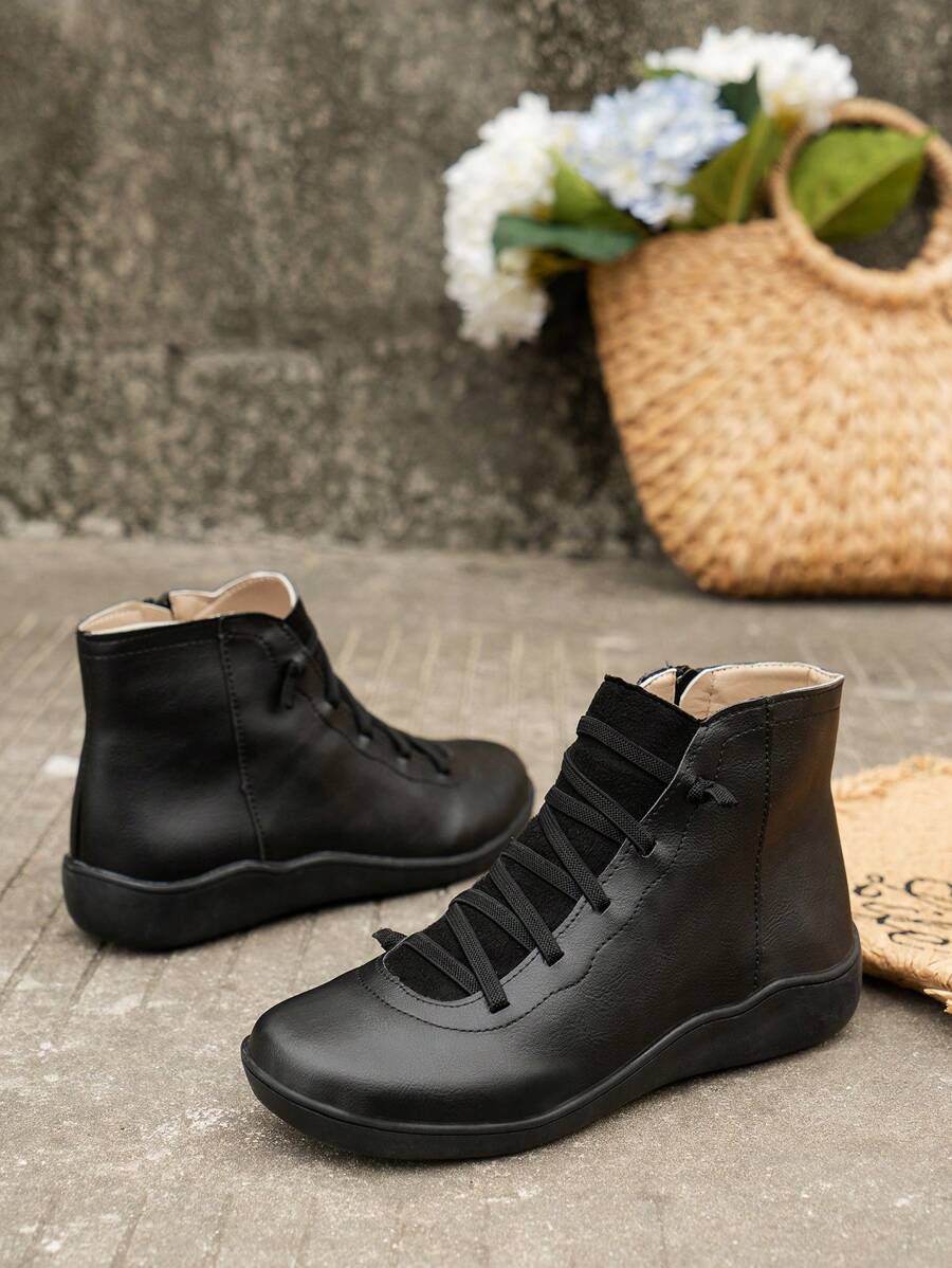 Stivaletti alla caviglia stile britannico da donna taglie forti, stivali casual alta moda