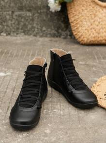 Stivaletti alla caviglia stile britannico da donna taglie forti, stivali casual alta moda