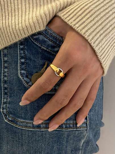 Uworld 1pc Minimalist Daily Women's Gold And Silver Color Matching Ring Neutral Style Commuting Decoration Ring Couple Ring