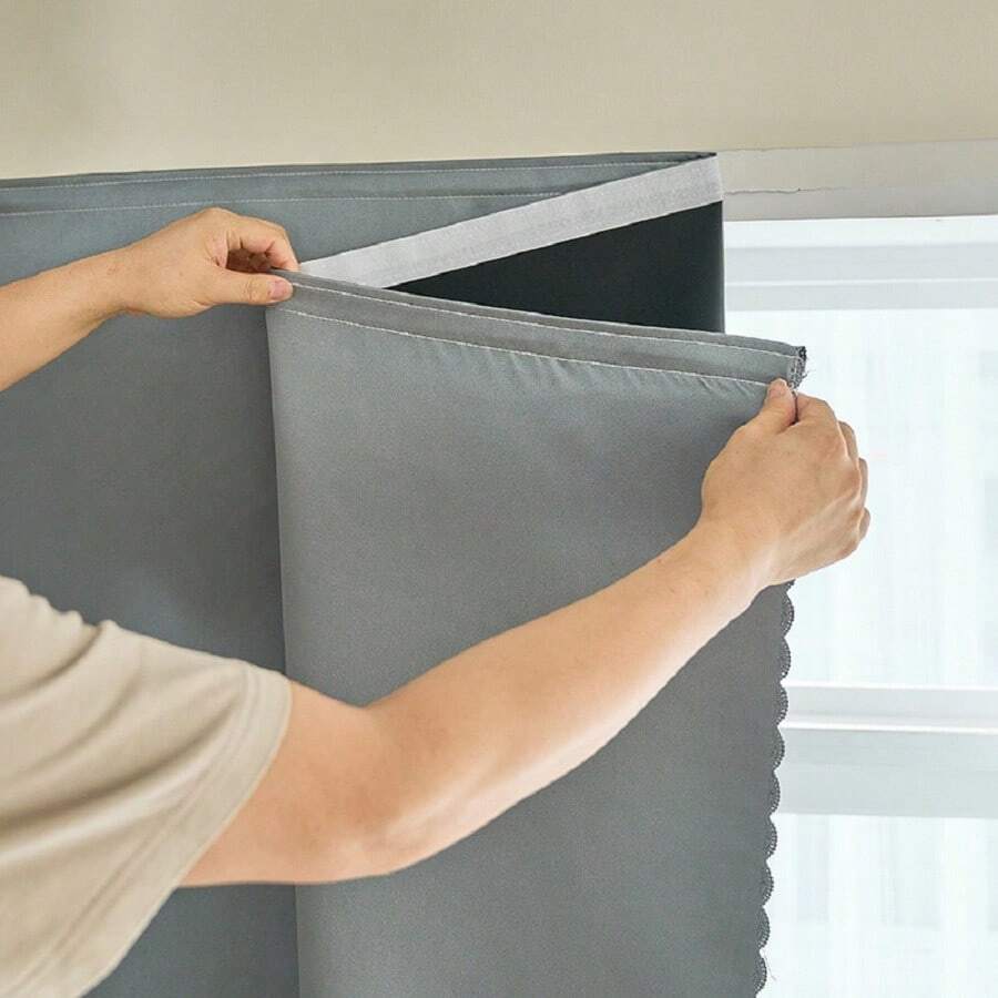1pc Rèm che nắng 100% cho phòng ngủ Rèm tự dính Rèm tạm thời Dễ lắp đặt Dùng cho rèm bếp Rèm cửa sổ - Xám - Xem 1
