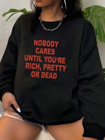 Sudadera con capucha holgada con estampado de letras rojas de moda para mujer, informal de otoño